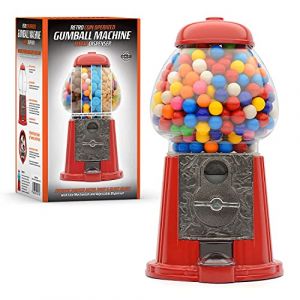 CKB LTD Gumball Distributeur de chewing-gum bonbons gobstoppers en forme de pi&egrave;ce de monnaie Style R&eacute;tro Tirelire Rouge Grande H28cm