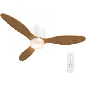 Homcom Ventilateur plafond led r&eacute;versible 50W dia.115 cm 3 pales 6 vitesses timer t&eacute;l&eacute;commande effet bois