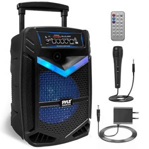Pyle Enceinte Sono Bluetooth Portable &ndash; 1200W, Batterie, Noir Subwoofer et Tweeter LED &Eacute;clairage Micro Filaire SD,USB,AUX Radio FM Enregistrement et Roues