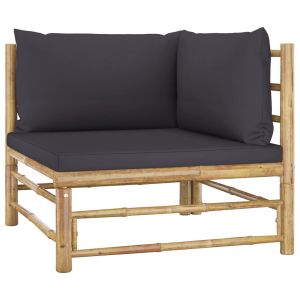 Image de VidaXL Canapé d'angle de jardin avec coussins gris foncé Bambou