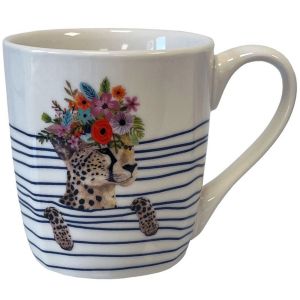 Enesco Tasse en c&eacute;ramique Blanche ray&eacute;e Gu&eacute;pard en coffret cadeau