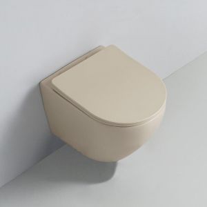 Rue Du Bain - wc Suspendu Ovale avec Abattant Céramique Beige mat 49x36 cm - Cort