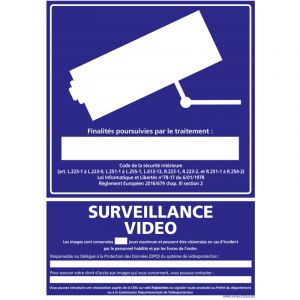 Panneau Information Surveillance Vidéo. Signalisation Information et Vidéoprotection. Autocollant, pvc, Alu - Aluminium 2 mm - 450 x 630 mm