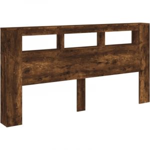 VidaXL Tête de Lit à LED, Accessoire de Lit, Tête de Cadre de Lit, Meuble de Chambre à Coucher, Chêne Fumé 200x18,5x103,5cm Bois d'Ingénierie