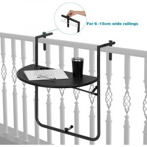 Table de Balcon suspendue. Petite table murale rabattable avec 3 Hauteurs réglables. en Aspect Rotin. Noir - Woltu