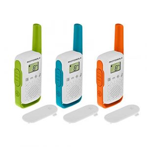 Motorola Talkie-walkie portée de 4 km Blanc avec Contours Orange/Vert/Bleu, TLKR T42 Trio