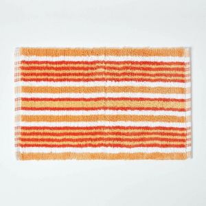 Image de Tapis de bain tiss&eacute; chenille de Coton ray&eacute; Orange - Homescapes