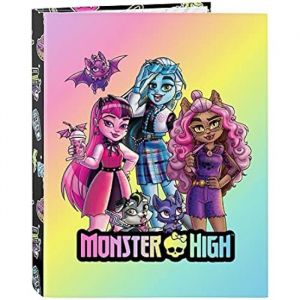 Safta MONSTER HIGH Classeur à 4 anneaux pour enfants de différents âges, confortable et polyvalent, qualité et résistance, noir
