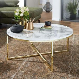 WOHNLING table basse aspect marbre blanc table de salon Ø 80 cm table ronde métal