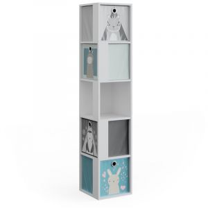 Vicco - Bibliothèque enfant Lio, Blanc, 33.3 x 162.2 cm avec 4 boîtes pliantes