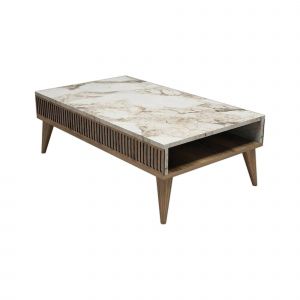 Table basse Dgiovinc, Table basse, Porte-revues pour canapé, Etagère de salon, 105x60h35 cm, Noyer et Blanc