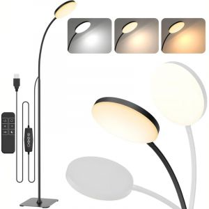 Lampadaire LED Salon sur Pied avec col flexible,Lampes de lecture LED,10 Niveaux Luminosité &3 Tons Réglables, pour Chambre/Éclairage Éyelash(USB)