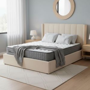 Pack Lit-coffre Cr&egrave;me Magorial Matelas Bedream Tissu bouclette