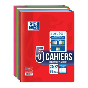 Oxford Lot de 5 cahiers easybook agrafes 24x32 96p 90g seyes