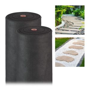 Relaxdays 2x Toiles paillage anti-mauvaises herbes 50m Bâche tissée Toile 50g/m² géotextile, Résiste uv, antidéchirure, noir