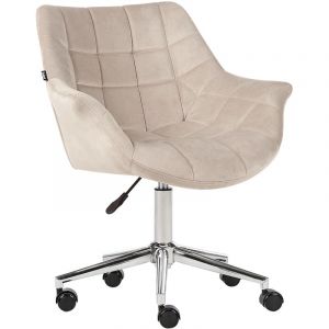 Beliani L&eacute;gant Fauteuil de Bureau Pivotant &agrave; Hauteur R&eacute;glable en Velours Beige Labelle