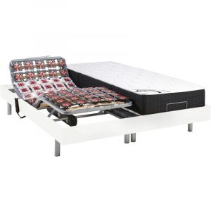 Lit &eacute;lectrique relaxation tout plots matelas ressorts ensach&eacute;s et m&eacute;moire forme PHANES de DREAMEA - moteurs OKIN - Blanc - 2 x 90 x 200 cm