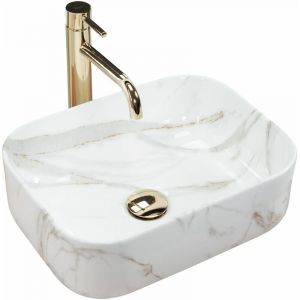 Réa VASQUE À POSER Demi Mini Aiax Shiny Lavabo Salle de Bain 400 x 305 x 140 mm en Céramique (imitation de pierre)