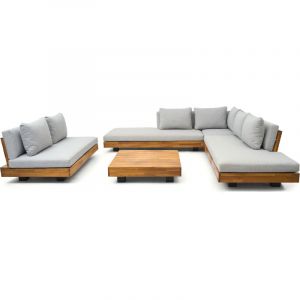 Homifab - Salon de jardin 7 places en bois fsc - Canap&eacute; 5 pl., Canap&eacute; 2 pl. et table basse - Capri