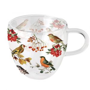 Ambiente Tasse à thé en verre double paroi - Oiseaux d'automne 200 ml