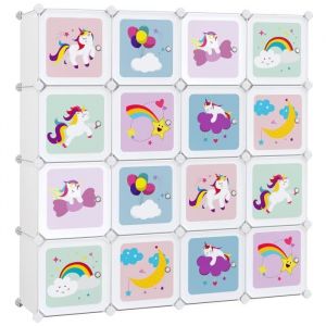 Songmics Meuble Rangement Enfant 16 Cubes, Armoire Modulable Avec Portes, 123 X 31 X 123 Cm, Blanc