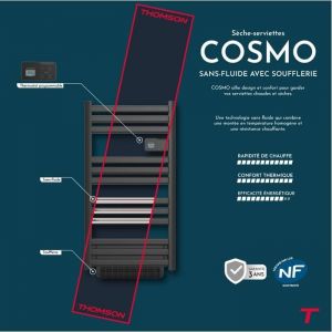 Bestherm Sèche-serviette électrique sans fluide connecté WiFi avec soufflerie 500 + 1000W Thomson COSMO noir