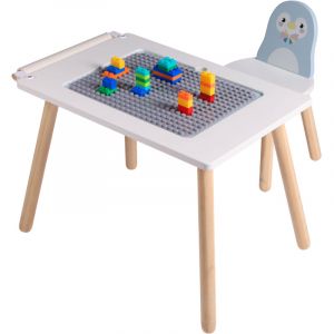 Sunny Pip Bureau enfant avec chaise en bois bleu clair/blanc Table de jeu multifonctionnelle pour tout-petits, avec planche de construction pour