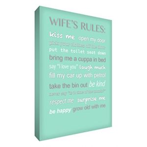Feel Good Art Toile format A1 91,4 x 61 cm Motif Typographie moderne Wife's règles Toile décorative sur châssis épais Vert menthe