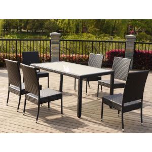 Table de jardin Denver en r&eacute;sine tress&eacute;e avec 6 chaises