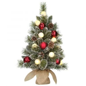 Black Box Trees Kaprun Artificial Christmas Tree in Jute with LED Lighting - H60 x Ø39 cm - Green Frosted, Red