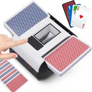 OBLITZON M&eacute;langeur de Cartes Automatique, M&eacute;langeur &Eacute;lectrique pour 1-2 Ponts Mode Auto & Manuel Rechargeable 2000mAh Faible Bruit Id&eacute;al pour Poker UNO Blackjack Skip-Bo Phase 10 Texas Hold'em Belote