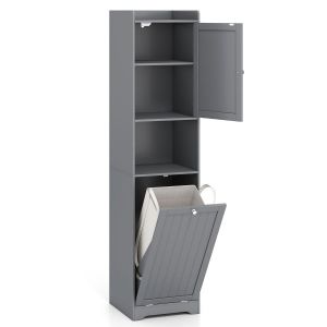 Coast high bathroom cabinet 170 cm grey - colonne de linge étroite avec sac à linge et étagères réglables