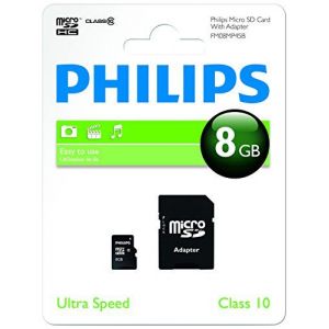 Philips Carte mémoire MicroSD + Adaptateur SD 8Go Class 10
