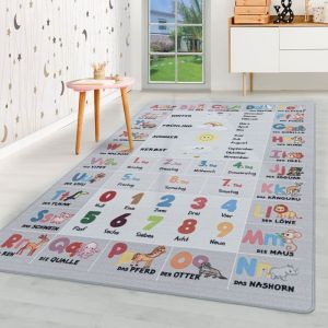 Homebyhome Tapis enfant tapis d'éveil Tapis d'apprentissage coloris gris 80x120 cm tapis chambre enfant tapis chambre bébé
