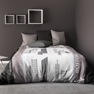 Image de Parure de couette Microfibre DISTRICT 1 housse de couette 220x240 cm + 2 taies 63x63 cm Gris et Noir