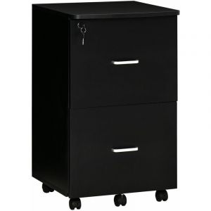 Vinsetto Caisson de bureau rangement bureau sur roulettes 2 tiroirs verrouillables 2 clés fournies MDF panneaux particules noir