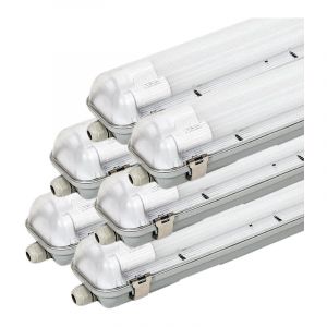 Kit de Réglette LED IP65 + 2 Tube Néon LED 150cm T8 22W - Pack de 6 / Blanc Chaud - SILUMEN