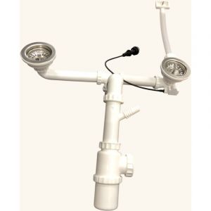 Vidage automatique CUIPD671-D pour &eacute;vier 2 bacs inox - Siphon gain de place