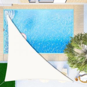 Voile d'ombrage Triangulaire 3x3x4.25m Toile Ombrage UV Protection pour Patio Jardin Terrasse Ext&eacute;rieur Balcon Cr&egrave;me