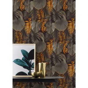 Rasch Papier peint tropical noir doré