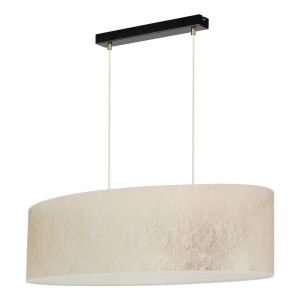 Lampe Suspendue Métal Noir Ora Câble PVC Transparent Abat-jour en Tissu Doré