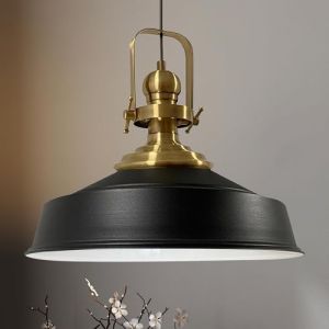 Suspension Industrielle en Métal Noir Peint à la Main – Lustre Vintage E27 Ø41 cm pour Salon, Chambre ou Salle à Manger