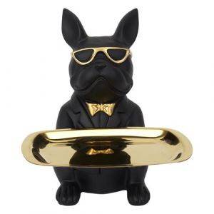 Vide-Poche Bulldog Noir et Or Plateau Servi - MANIA - ALTOBUY