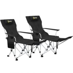 Outsunny Lot de 2 chaises de camping pliantes - repose-pied amovible, rangements - sac transport - noir
