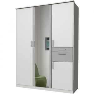 Wimex Armoire de chambre - volos - Blanc / Béton gris clair - 4 portes - 1 porte miroir - 2 tiroirs - 135 x 58 x 199 cm