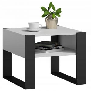 Table Basse KAJA Blanc / Noir - Table de Salon Carrée avec étagère - 60 x 63.6 x 50 cm