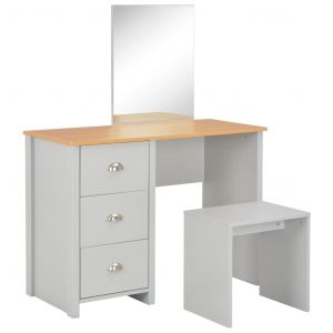 VidaXL Coiffeuse avec miroir et tabouret Gris 104 x 45 x 131 cm