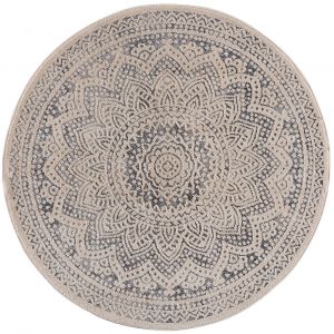 Image de Tapis rond scandinave tressées crème et gris 120x120cm