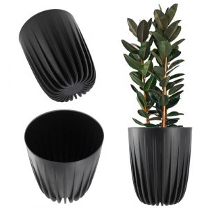 KADAX Pot de fleurs en plastique avec matériaux naturels, pots de plantes modernes avec motif géométrique, pot de fleurs rond avec insert, pot de fleurs naturel, cache-pot haut