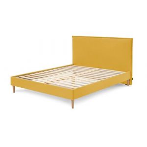 Bobochic Structure de lit SARY avec lattes massives pieds bois naturel 140 x 190 cm Jaune moutarde